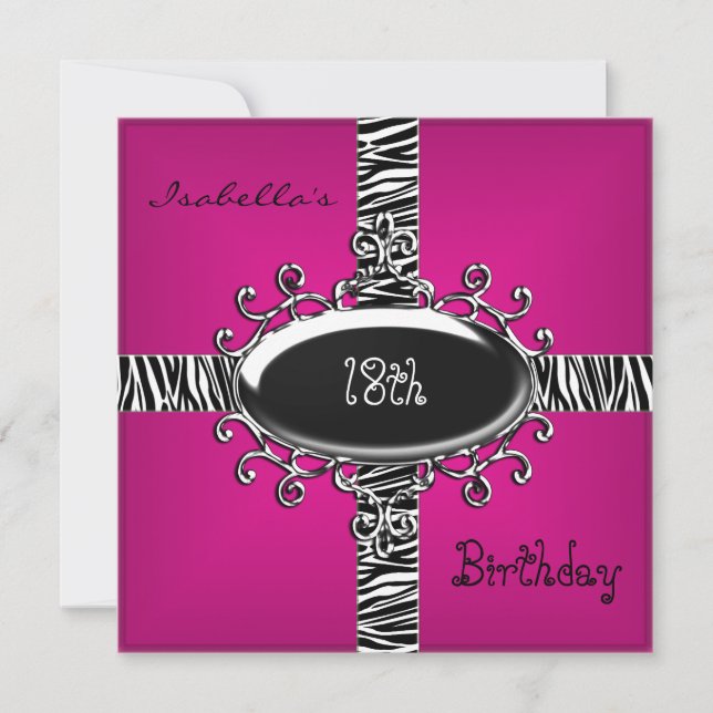 18th Teen Birthday Wild Pink Animal Black 4 Invitation (Front)