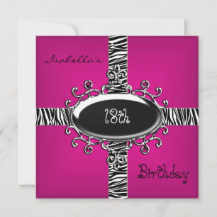 18th Teen Birthday Wild Pink Animal Black 4 Invitation