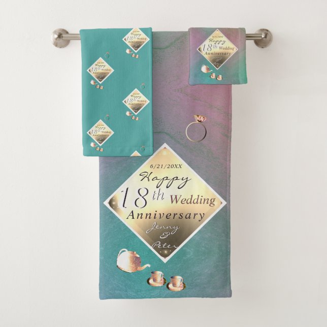 18th Wedding Anniversary Acquamarine Bath Towel Set (Insitu)