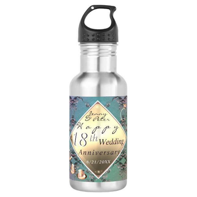 18th Wedding Anniversary Acquamarine Colour 532 Ml Water Bottle (Front)