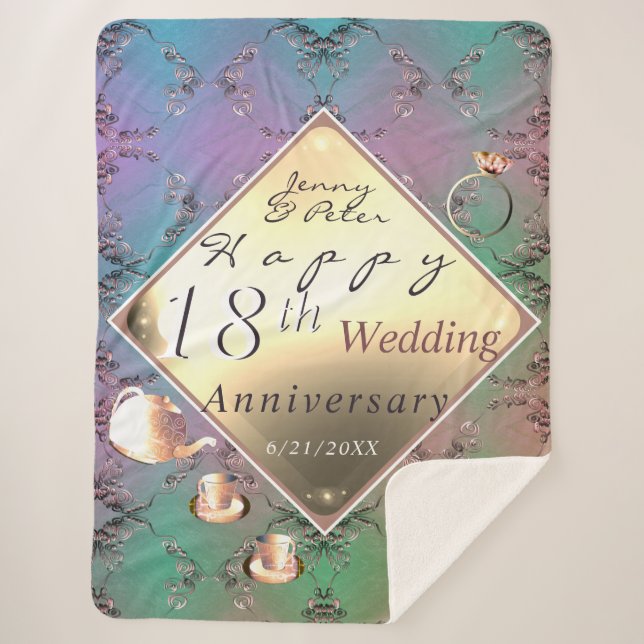 18th Wedding Anniversary Acquamarine Colour Sherpa Blanket (Front)