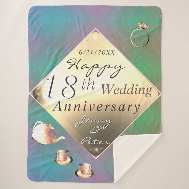 18th Wedding Anniversary Acquamarine & Porcelain Sherpa Blanket (Front)