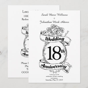 18th Wedding Anniversary Black and White Roses Invitation