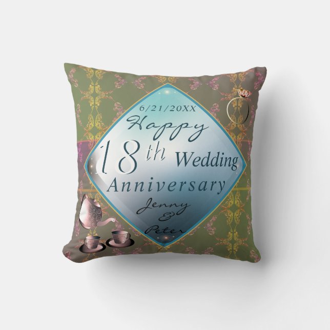 18th Wedding Anniversary Porcelain Acquamarine Cushion (Front)