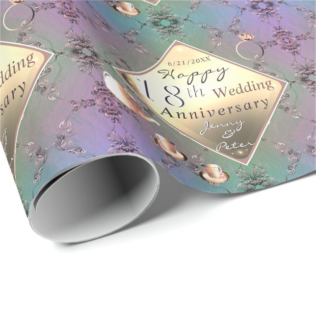 18th Wedding Anniversary Porcelain Acquamarine Wrapping Paper (Roll Corner)