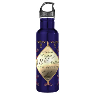 18th Wedding Anniversary Porcelain Cat's Eye & Blu 710 Ml Water Bottle
