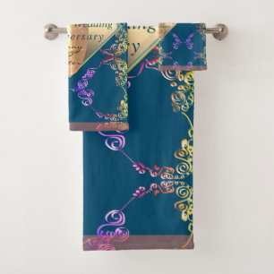 18th Wedding Anniversary Porcelain Cat's Eye & Blu Bath Towel Set