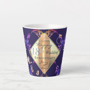 18th Wedding Anniversary Porcelain Cat's Eye & Blu Latte Mug