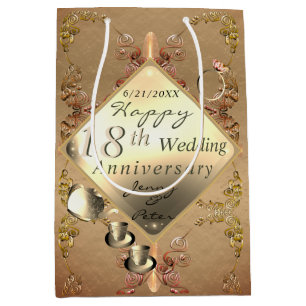 18th Wedding Anniversary Porcelain Cat's Eye   Med Medium Gift Bag