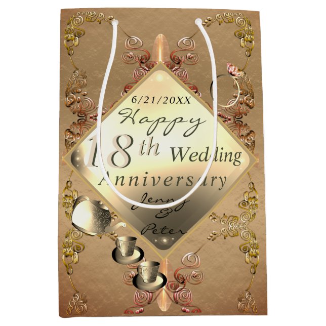 18th Wedding Anniversary Porcelain Cat's Eye   Med Medium Gift Bag (Front)