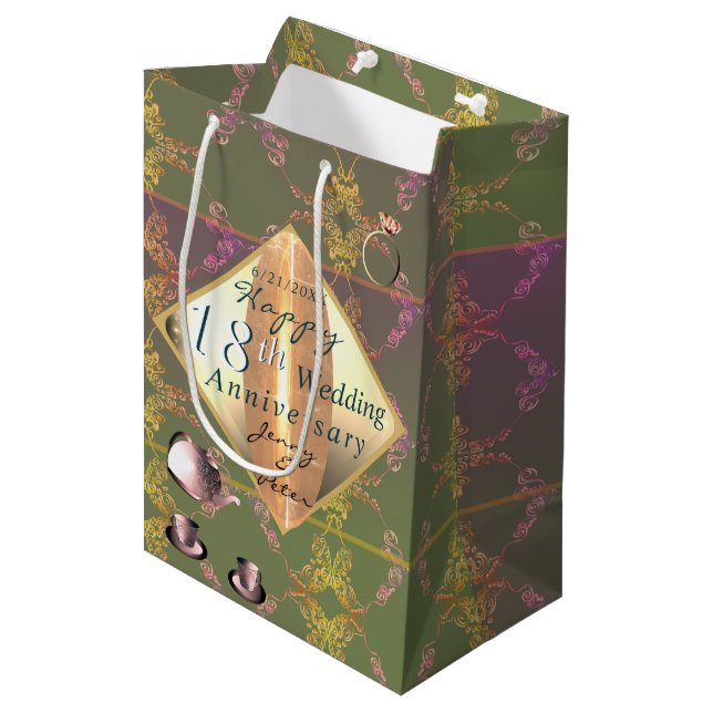 18th Wedding Anniversary Porcelain Cat's Eye   Med Medium Gift Bag (Front Angled)