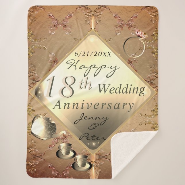 18th Wedding Anniversary Porcelain Cat's Eye Sherpa Blanket (Front)