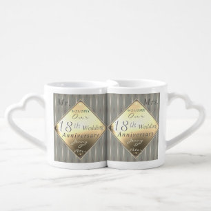 18th Wedding Anniversary Porcelain Cat's Eye T Coffee Mug Set