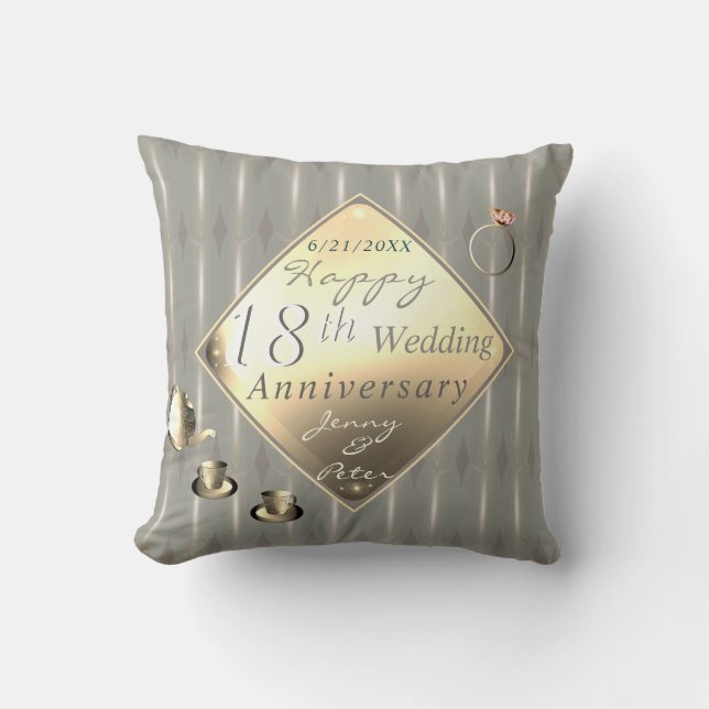 18th Wedding Anniversary Porcelain Cat's Eye Throw Cushion (Front)