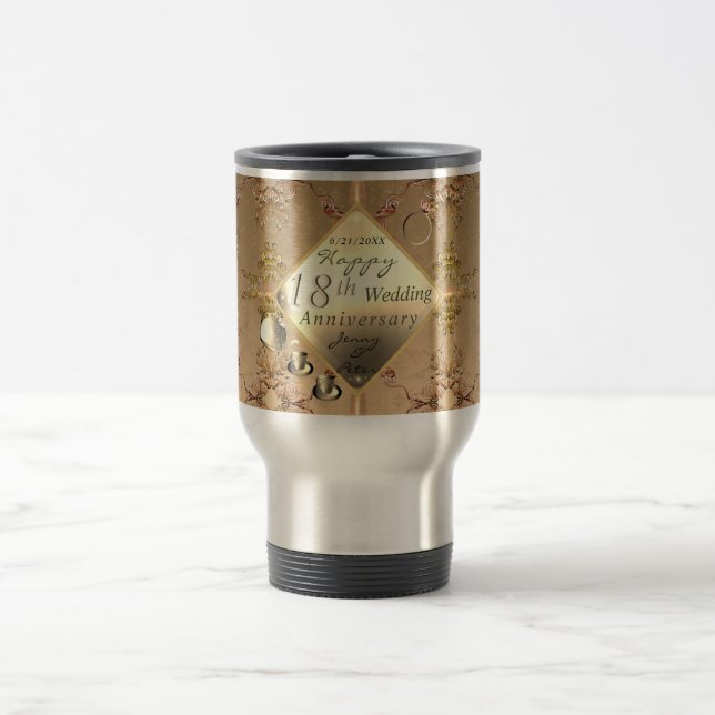 18th Wedding Anniversary Porcelain Cat's Eye Travel Mug (Center)
