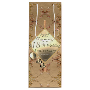 18th Wedding Anniversary Porcelain Cat's Eye Wine Gift Bag