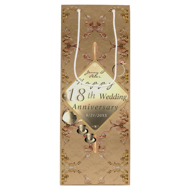 18th Wedding Anniversary Porcelain Cat's Eye Wine Gift Bag (Front)