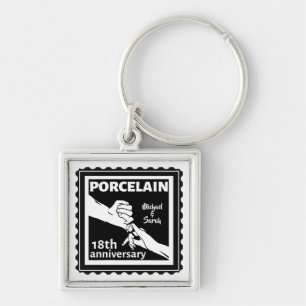 18th wedding anniversary porcelain traditional key ring