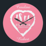 18th Wedding anniversary traditional porcelain Large Clock<br><div class="desc">If you would like any help customising this design please contact me,  there is an ask this designer button,  just below this text. A romantic heart brush stroke design for people celebrating 18th wedding anniversary. Porcelain is the traditional gift for this occasion.</div>