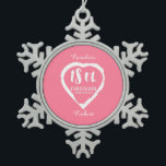 18th Wedding anniversary traditional porcelain Snowflake Pewter Christmas Ornament<br><div class="desc">If you would like any help customising this design please contact me,  there is an ask this designer button,  just below this text. Aromantic heart brush stroke design for people celebrating 18th wedding anniversary. Porcelain is the traditional gift for this occasion.</div>