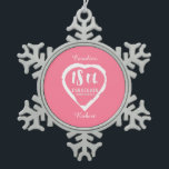 18th Wedding anniversary traditional porcelain Snowflake Pewter Christmas Ornament<br><div class="desc">If you would like any help customising this design please contact me,  there is an ask this designer button,  just below this text. Aromantic heart brush stroke design for people celebrating 18th wedding anniversary. Porcelain is the traditional gift for this occasion.</div>