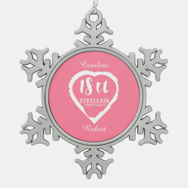 18th Wedding anniversary traditional porcelain Snowflake Pewter Christmas Ornament (Front)