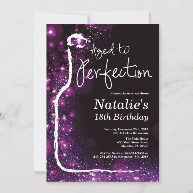 18th Wine Birthday Aged to Perfection Purple Invitation (Front)