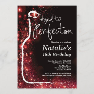 18th Wine Birthday Aged to Perfection Red Glitter Invitation