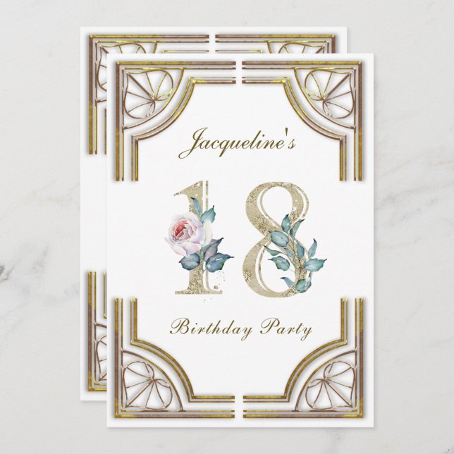 18th Years Elegant Gold Birthday Party Invitation (Front/Back)