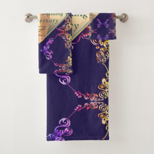 18thAnniversary Porcelain Cat's Eye Drk Blue Bath Towel Set