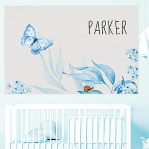 18x12 Watercolor Vintage Blue Floral Baby Nursery Poster