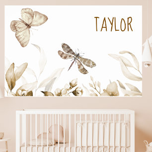 18x12 Watercolor Vintage Sepia Floral Baby Nursery Poster