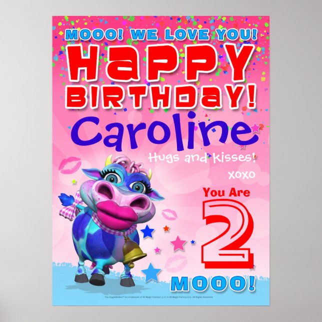 18x24" GiggleBellies Kissy Moo Birthday Poster (Front)