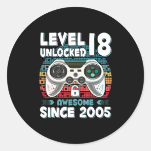 18yr BDay Son Boy Fun Gamer 18th 18 Year Old Birth Classic Round Sticker