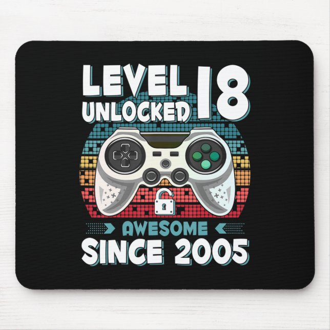 18yr BDay Son Boy Fun Gamer 18th 18 Year Old Birth Mouse Mat (Front)