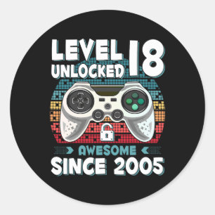 18yr Bday Son Boy Funny Gamer 18th 18 Year Old Bir Classic Round Sticker
