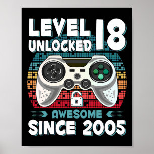 18yr Bday Son Boy Funny Gamer 18th 18 Year Old Bir Poster