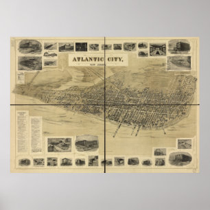 1900 Atlantic City NJ Birds Eye View Panoramic Map Poster