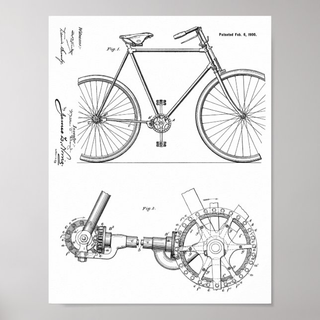 1900 Chainless Bicycle Design Patent Art Print (Front)