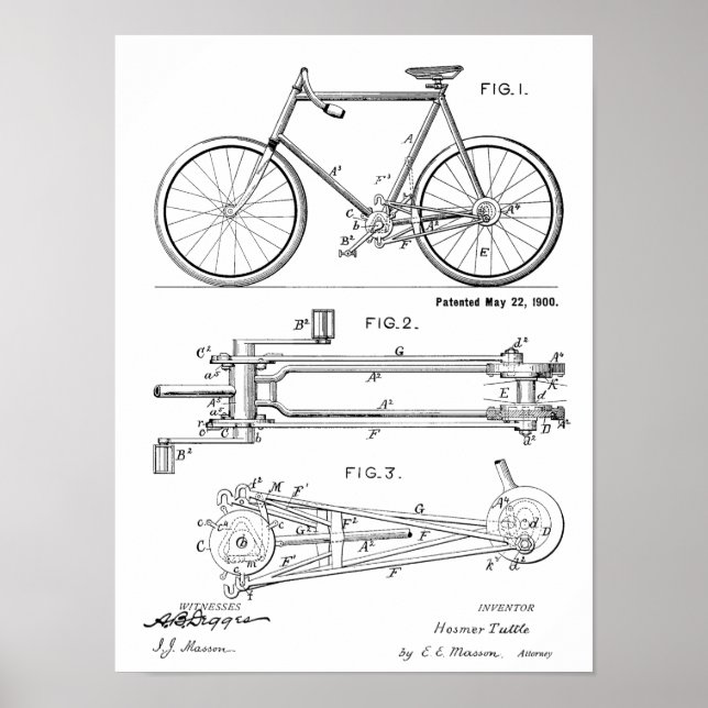 1900 Chainless Bicycle Design Patent Art Print (Front)