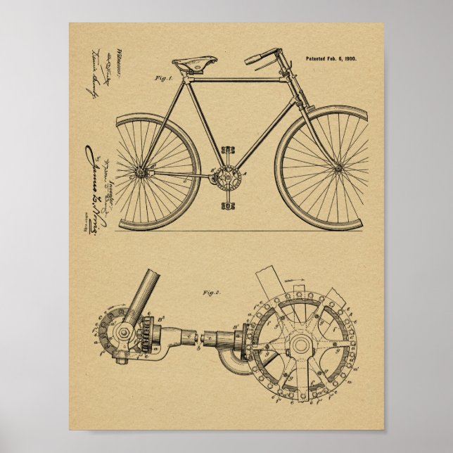 1900 Chainless Bicycle Design Patent Art Print (Front)
