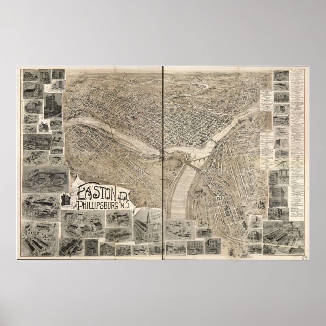 1900 Easton, PA & Phillipsburg, NJ Panoramic Map Poster (Front)