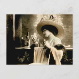 1900 Parisian Woman Drinking Champagne Postcard