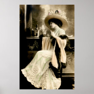 1900 Parisian Woman Drinking Champagne Poster