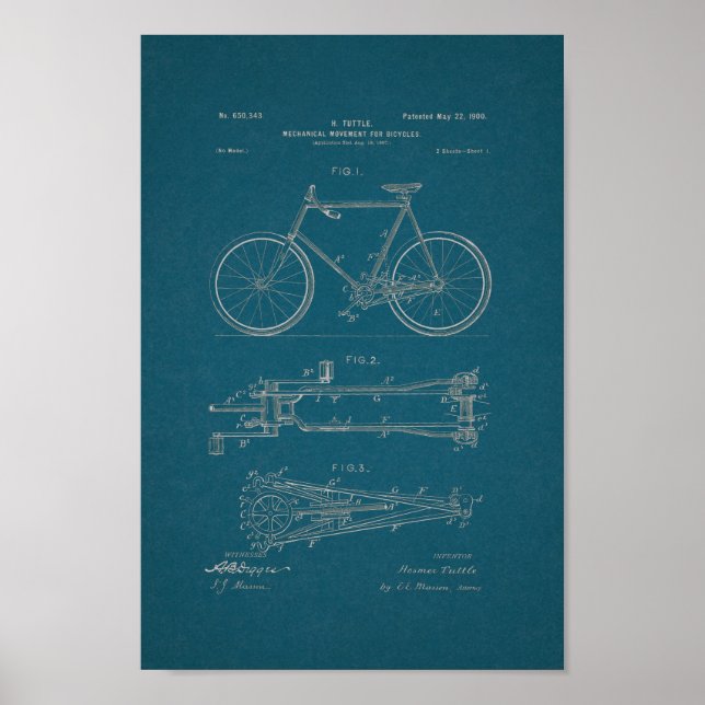 1900 Vintage Bicycle Patent Print Blueprint Art (Front)