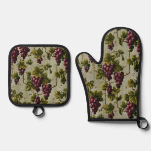1900 Vintage Grapes Fruit Botanical Design Oven Mitt & Pot Holder Set