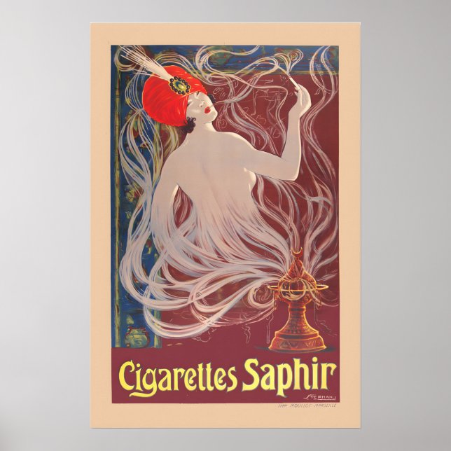 1900s Cigarettes Saphir Vintage Style Tobacco Poster (Front)