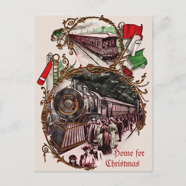 1900s Home For Christmas Train Holiday Postcard (Front)