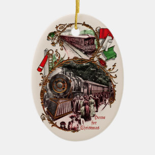 1900s Home for Christmas Train Ornament
