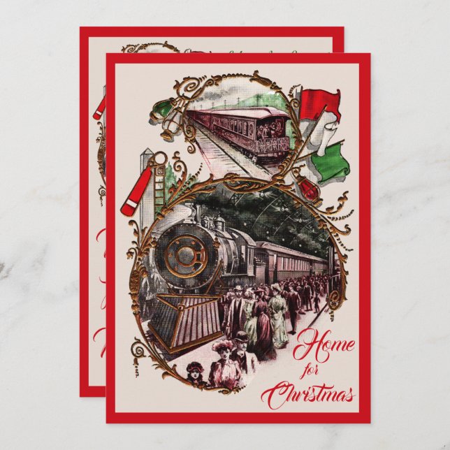 1900s Home for Christmas Train Party Invitation (Front/Back)